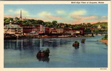Birds Eye View Of Augusta Maine White Border Postcard Dated 1944