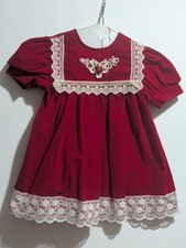 Vntg ALL DRESSED UP 2t Red Velvet Girls Dress Lace Trim USA Christmas Party FLAW