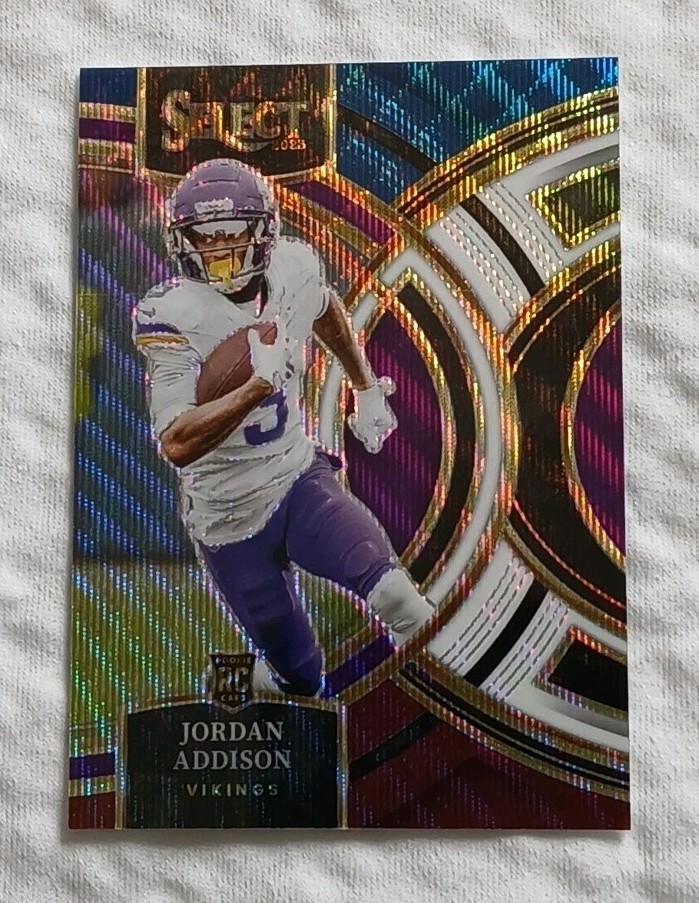 Jordan Addison RC 2023 Panini Select Premier Level Tri-Color Wave Prizm#194 /225