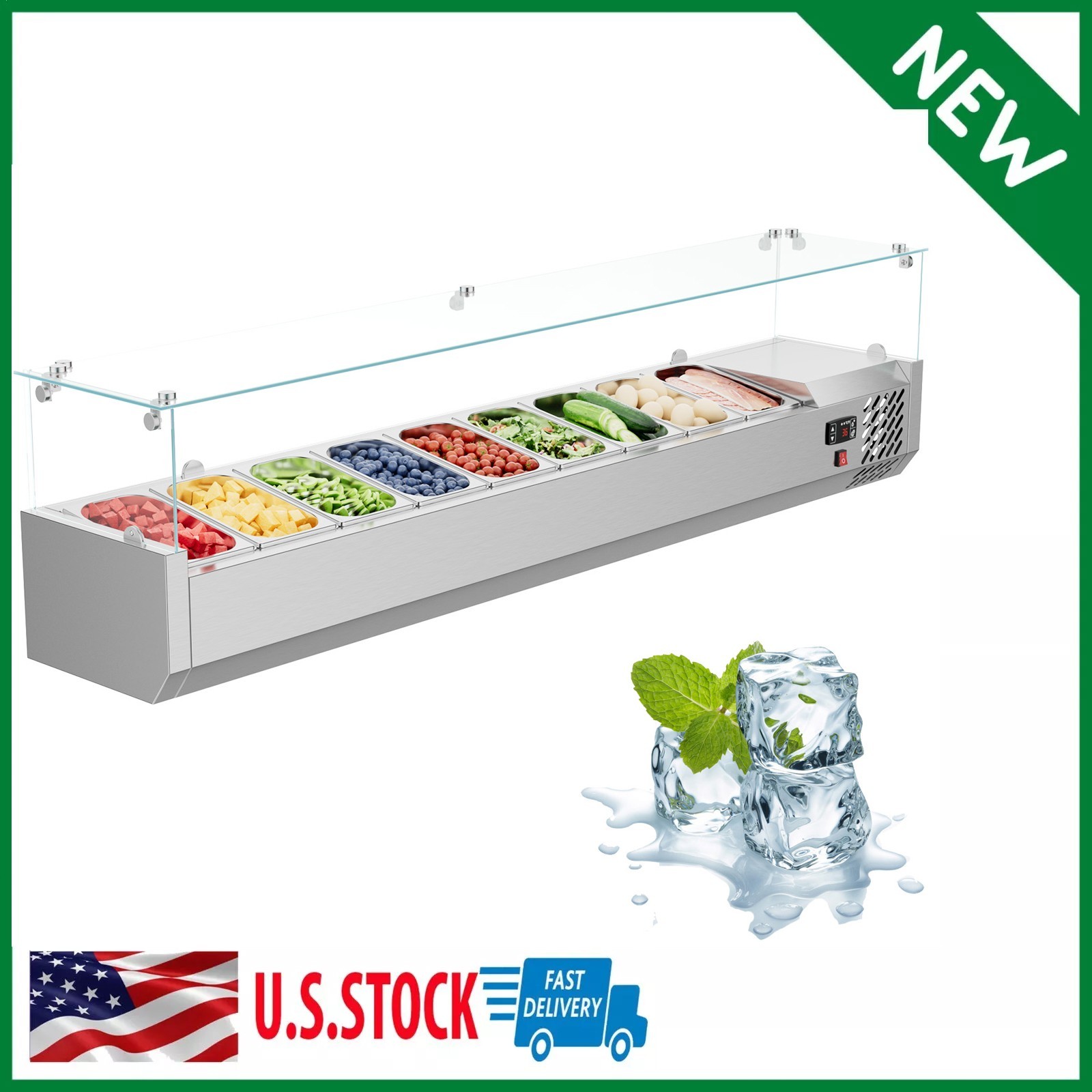 71 Inch Refrigerated Condiment Prep Station, Sandwich Prep Table Stainless Steel