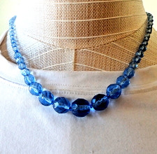 Beautiful Vintage Necklace Blue Glass Bead Fauceted Necklace 17 inches