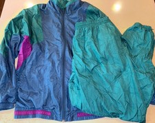 Vtg 90's Cabazon Women's XL Track Suit Geometric Windbreaker Jacket Pants Swishy