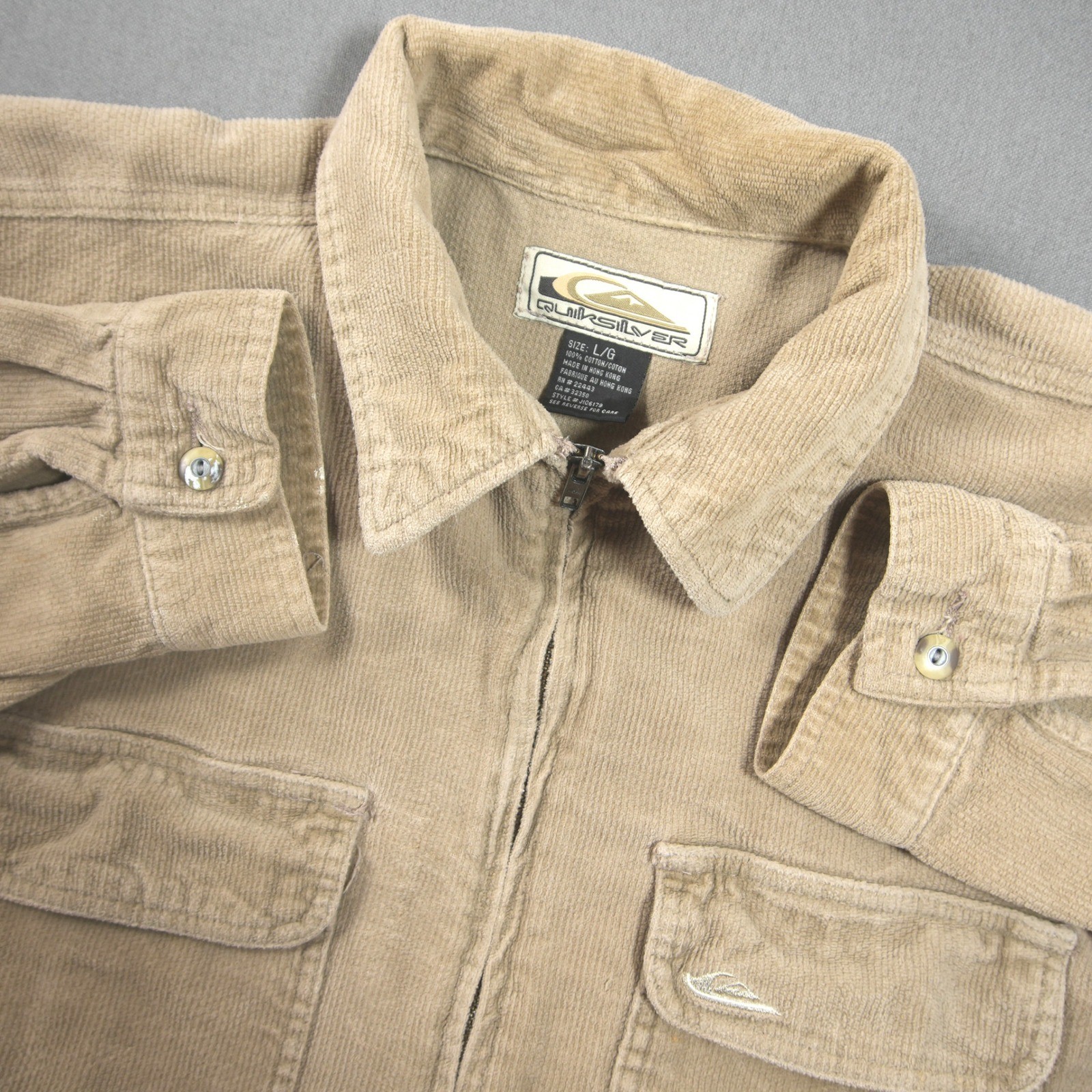 Quiksilver, VTG 90s Quiksilver Corduroy Zip Flap Pocket L Men Jacket Skate Overshirt shacket