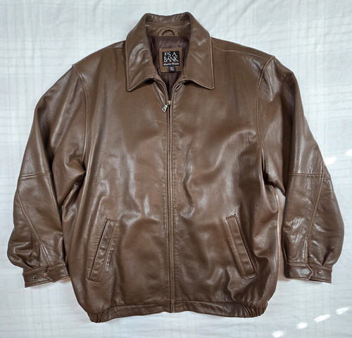 Jos A Bank Signature Collection Soft Brown Leather Bomber Jacket Full Zip XXLT - Picture 1 of 13