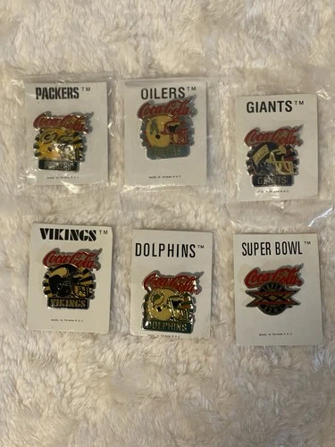 Vintage NFL Coca Cola Pins Lot Of 6 (3 Sealed 3 Open)