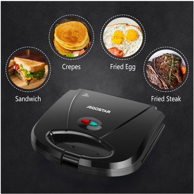 Compact Electric Sandwich Maker with Non-stick Grid - Black