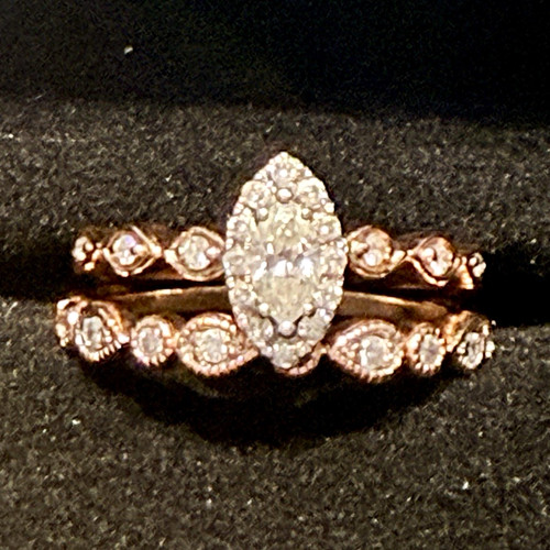 Kay Jewelers 10k Rose Gold Marquise Diamond Halo Ring Set Size 7
