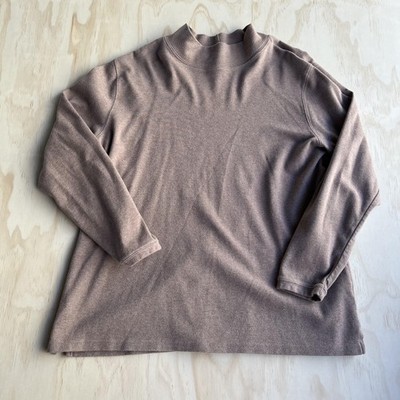 L.L. Bean Shirt Womens XL Brown Mock Neck Long Sleeve Cotton Knit Basic Top