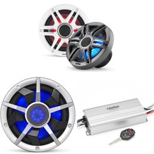 Clarion Marine 4 Channel Amp  Premium 6.5" w/ 10" Silver Grill Boat Audio Up...