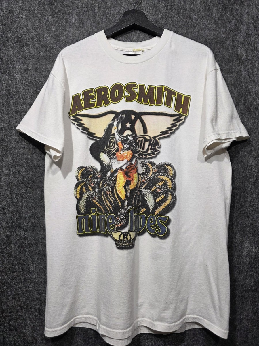 Vintage 90s Aerosmith Nine Lives Tour 1998 Band Tee VTG Shirt Mens