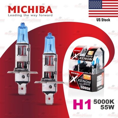 2x H1 448 MICHIBA 12V 55W Headlight Halogen Bulbs Lamps 5000K XENON Look WHITE