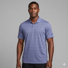 Nike Dri-FIT Men's Heathered Blue Short Sleeve Golf Polo Shirt XL Swoosh Logo