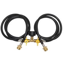 5ft Propane 2 Way Splitter Adapter Hose 1 lb to 20 lb Converter with Shut Off...