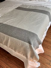 FRETTE ITALY GRAY STRIPED FRINGE THROW BLANKET WARM&SOFT WOOL&CASHMERE 54"X41"