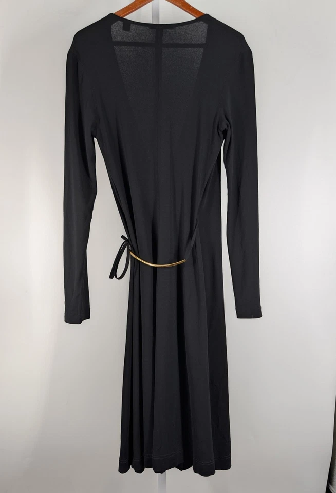 Vintage Donna Karan Signature Black Dress Gold Hardware Belt Rayon 90s DKNY - Image 3 of 4