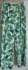 Akira Pants Women S Casual Tropical Floral Green White Cotton Wide Leg Trousers