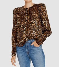 Ronny Kobo Women's Black Brown Animal Print Long-Sleeve Top Blouse Size S