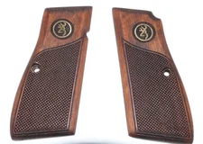 Browning Hi Power wood grips with medallions Checkered Wood