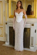 Custom White Spaghetti Strap Wedding Dress Detachable Sleeve LaceUp Floor-Length