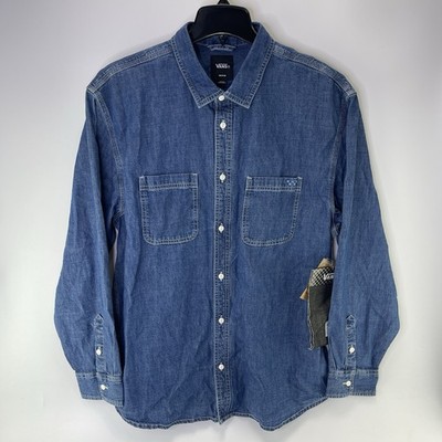 Vans Men s Long Sleeve Button Up Shirt Blue Denim Chambray Size Medium