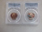 Two 1976 S bicentenial Washington Quarters one silver, one clad PCGS 70