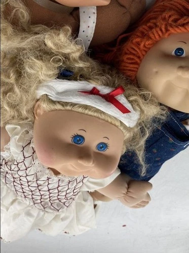 Vintage Cabbage Patch Kids Blue Eyes Dressed Play Girl Doll Lot Of 3