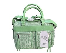 Time and Tru Women's Beckett Satchel Handbag Green White Geometric Pattern NWT