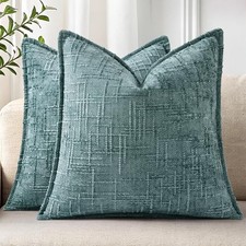 Chenille Spring Throw Pillow Covers 20x20 Set of 2, 20" x 20" Pack of 2 Teal