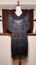 PrettyGuide Size 10 Black Sequin Fringe Flapper Dress 1920s Gatsby NWT