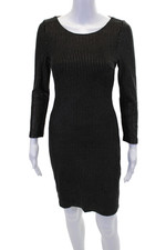 Alice + Olivia Womens Cotton Long Sleeve High Neck Rhinestone Dress Black Size S