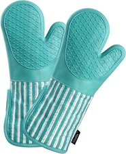 Alselo Silicone Oven Mitts Heat Resistant 932℉ with Waterproof & Non-Slip Kit...