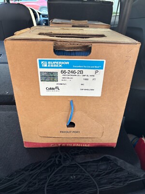 CAT6+ PLENUM 23AWG 100% Copper Cable UTP SUPERIOR ESSEX 66-246-2B, 1000ft. BLUE