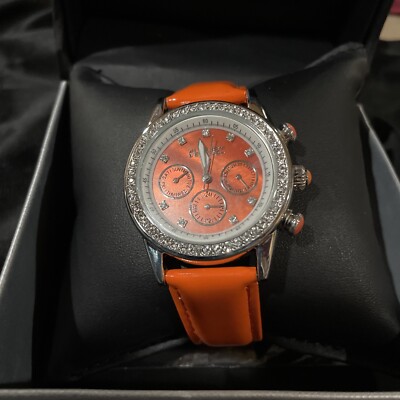 August Steiner AS8018OR GMT Day Date Crystal Bezel Orange Womens Watch