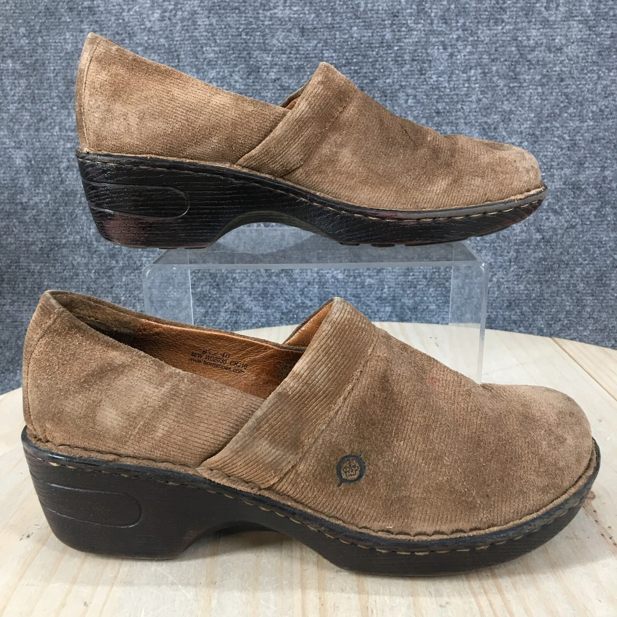 Born Shoes Womens 8.5 Slip On Clogs Brown Leather Round Toe Casual W02030