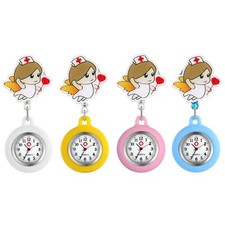 Womens Cartoon Face Silicone Fob Clip-on Quartz Pocket Nurse Watch Stretchable