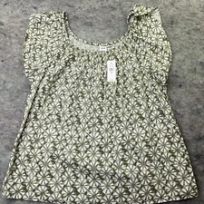Gap Womens Shirt Top XS Green Geometric Design Flowy Blouse Round Neck
