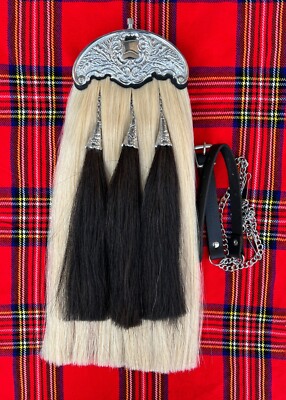 Original Horse Hairs Sporran White Body Three Black Tassels main image 1