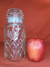 Mr Peanut Planters Glass Jar Vintage Diamond Cut Canister w/ Glass Lid 1983