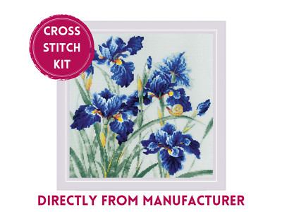 RIOLIS Counted Cross Stich Kit 2102 Blue Irises - Beautiful Flowers in a Field