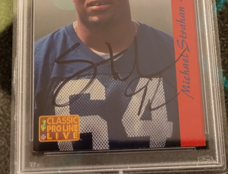 Michael Strahan signed autographed 93 Proline Football Rookie Card IP Auto PSA view 2