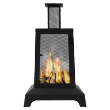 43'' High Fire Pit Outdoor Wood Burning Firepit Chimineas Fire Bowl w/Mesh Spark