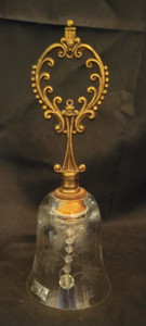 VTG. Krosno Crystal Bell w/ Tall Ornate Metal Handle - Poland