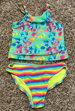 Wonder Nation Girls Two-Piece Mermaid  Striped Pattern Swimsuit XS 4-5 