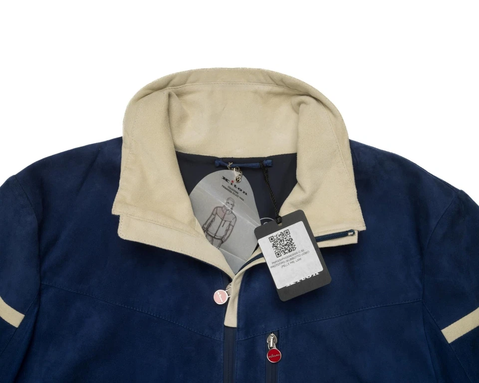 Kiton Napoli $12,720 NWT Blue Lambskin Suede Blouson Jacket (50 IT) M - Image 3 of 4