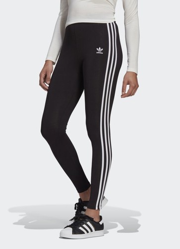 Adidas 3 Stripes Womens Black Leggings Gym Yoga Running Pants size 8 to 14  | eBay