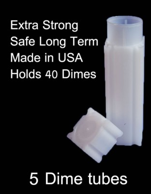 Coin Safe Square Archival Plastic Coin Tubes Lot Of 5 Dime Size Storage Tubes