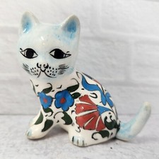Vtg Turkish 50s Hand Painted Porcelain Cat Ki...