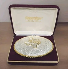 Vintage Belt Buckle Crumrine Heavy Silver Plate on Jewelers Bronze Texas Western