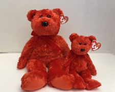 Ty Beanie Buddy  Baby SIZZLE Red Silky Bear with Red Ribbon MWMT's