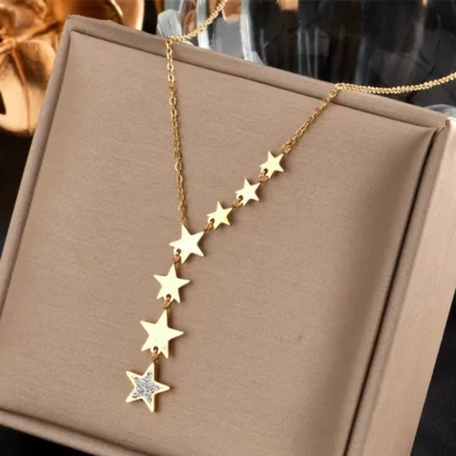 Stainless Steel Necklaces, Gold Color. Star Design.